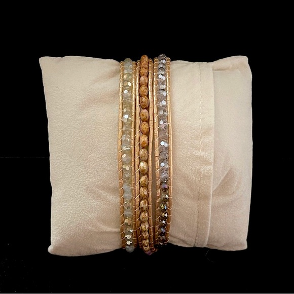 Metallic Leather Wrap Anklet Bracelet Hand Made with Sand Dollar Seashell Clasp - Picture 7 of 8